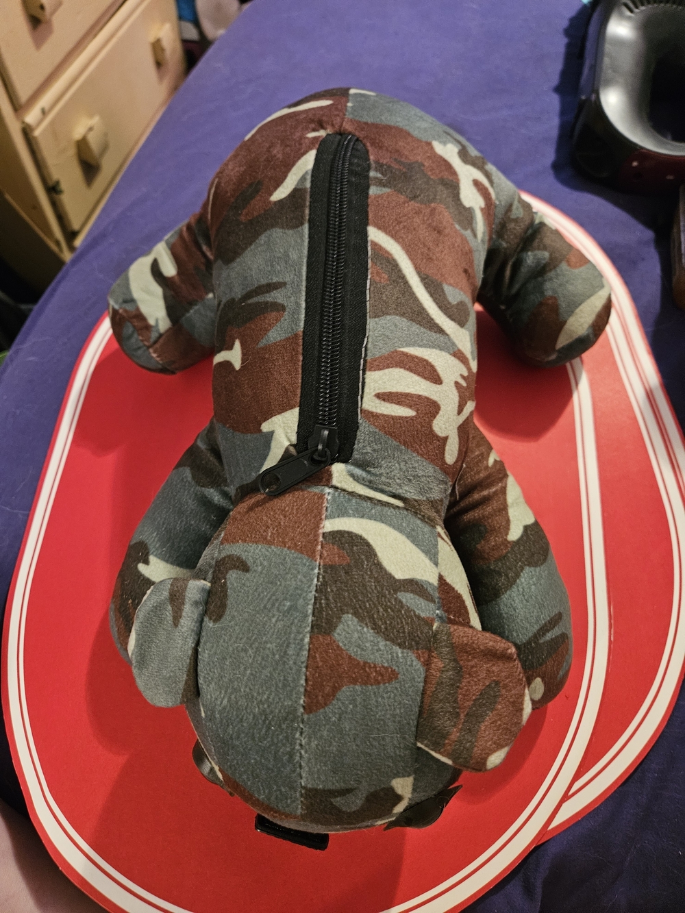 Camouflage Plush Dog Toy with Back Zipper Backpack